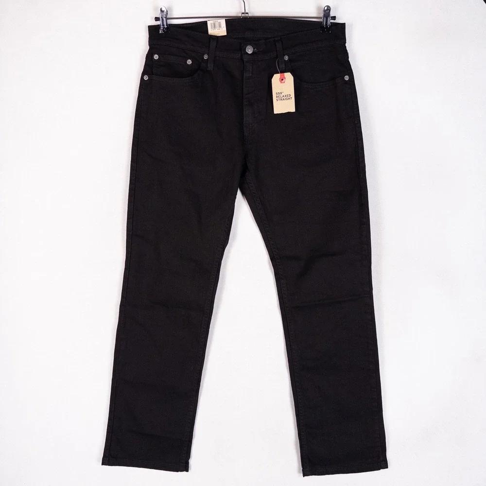 Levis Mens 559 Relaxed Straight Jeans 32x32 Black Stretch Denim Pants New
